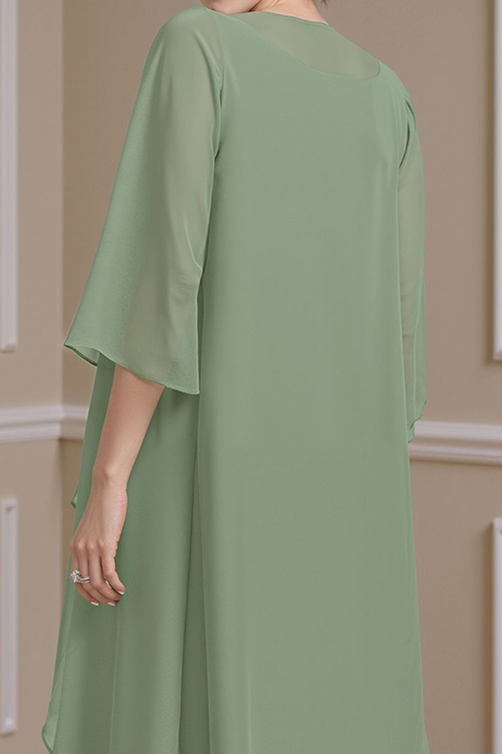 Sage Green Ruffled A Line 2 Piece Knee-Length Mother of the Bride Dress with Jacket