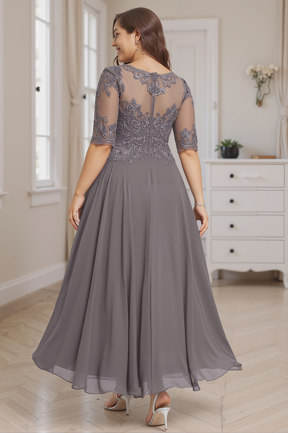 Dusk Boat Neck A Line Ankle-Length Mother of the Bride Dress with Lace