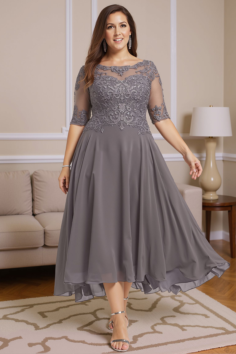 Dusk Boat Neck A Line Ankle-Length Mother of the Bride Dress with Lace