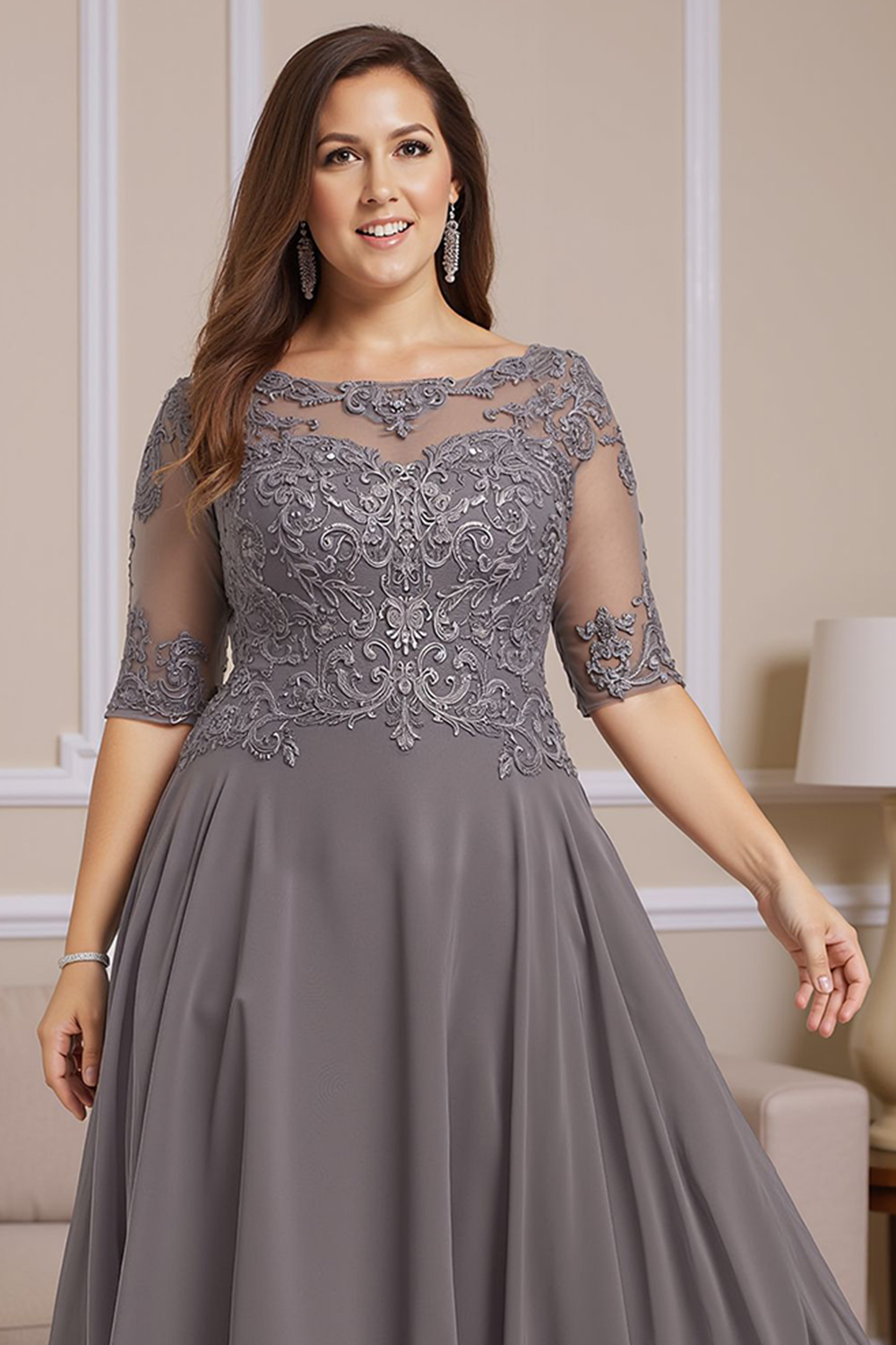 Dusk Boat Neck A Line Ankle-Length Mother of the Bride Dress with Lace