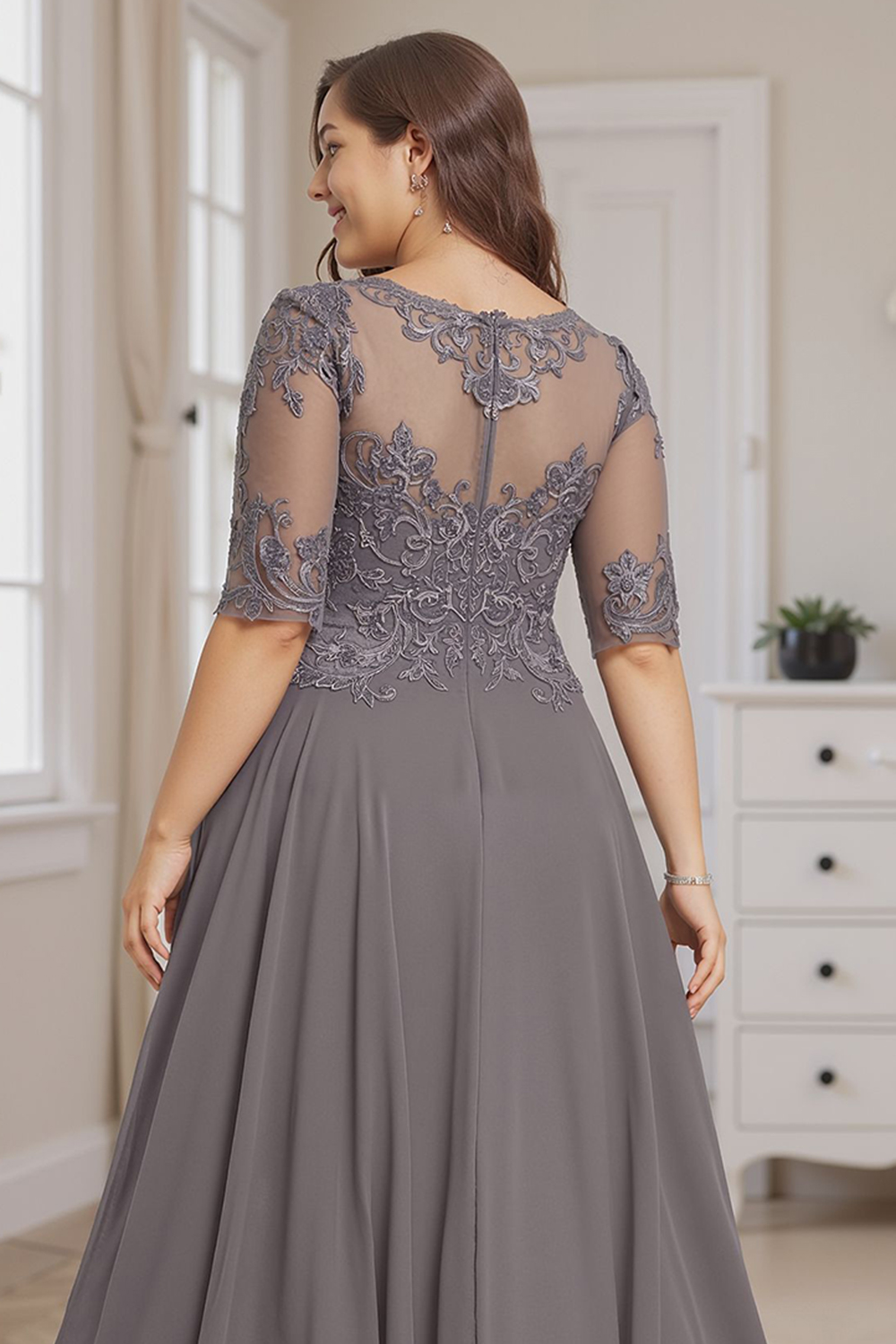 Dusk Boat Neck A Line Ankle-Length Mother of the Bride Dress with Lace