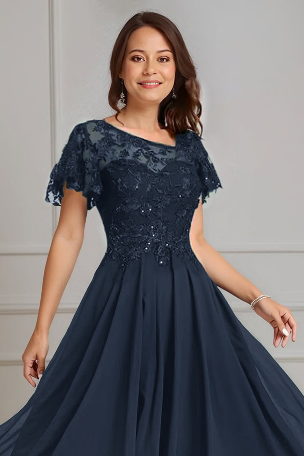 Sparkly Dark Green Beaded A Line Tea-Length Mother of the Bride Dress with Lace