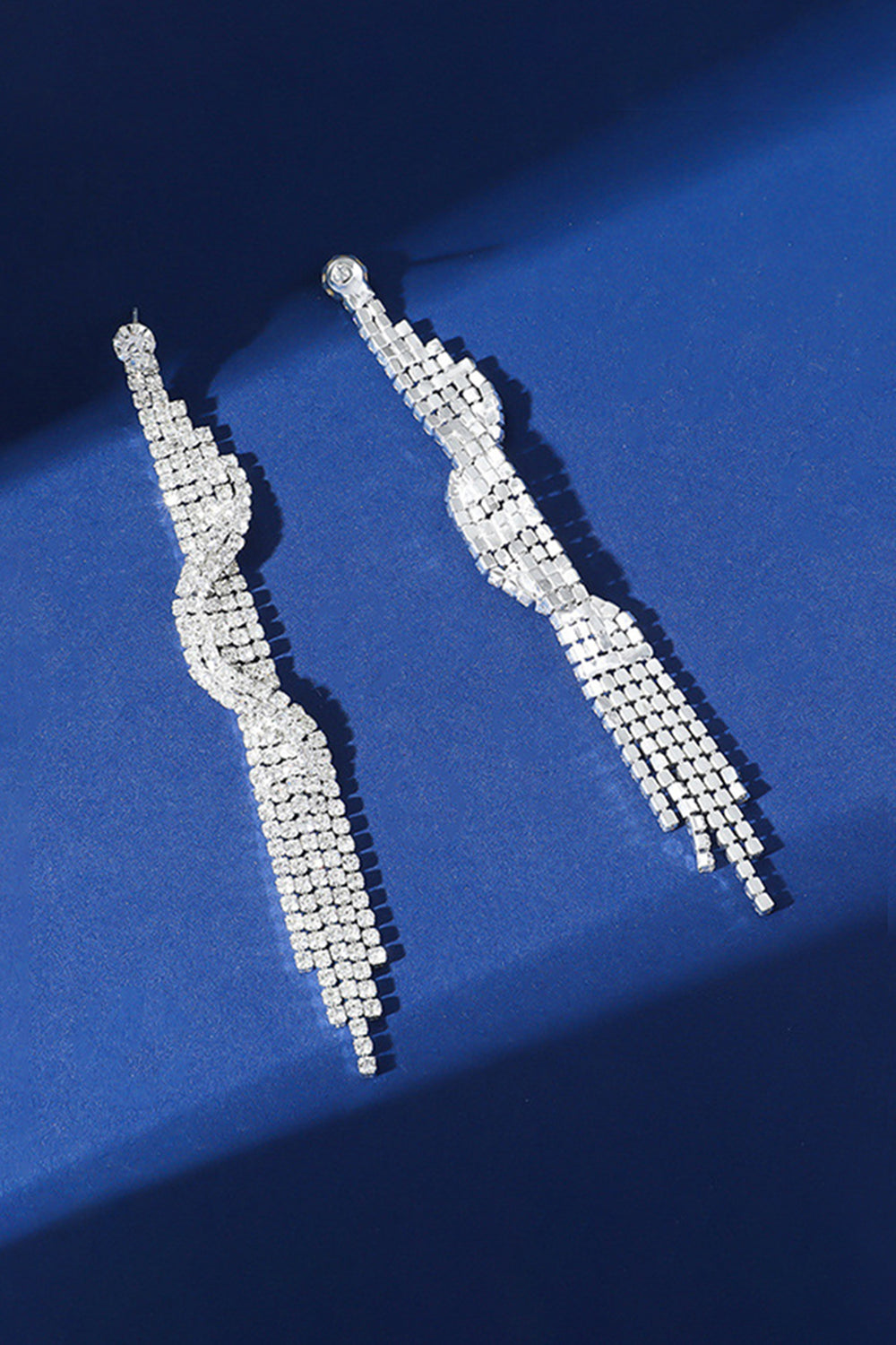 Sparkly Silver Long Fringed Prom Drop Earrings with Rhinestones