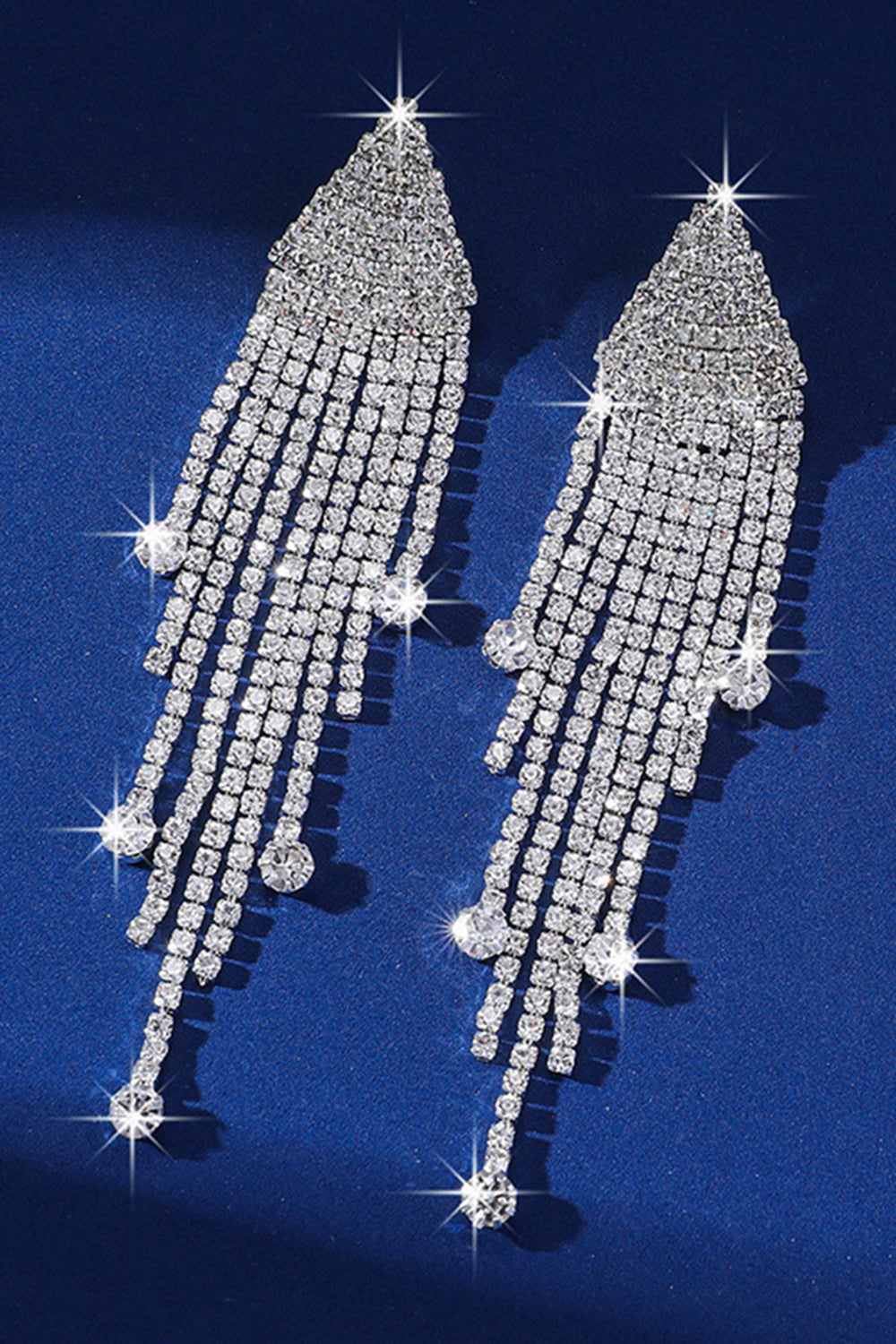 Sparkly Fringed Fashion Silver Prom Drop Earrings with Rhinestones
