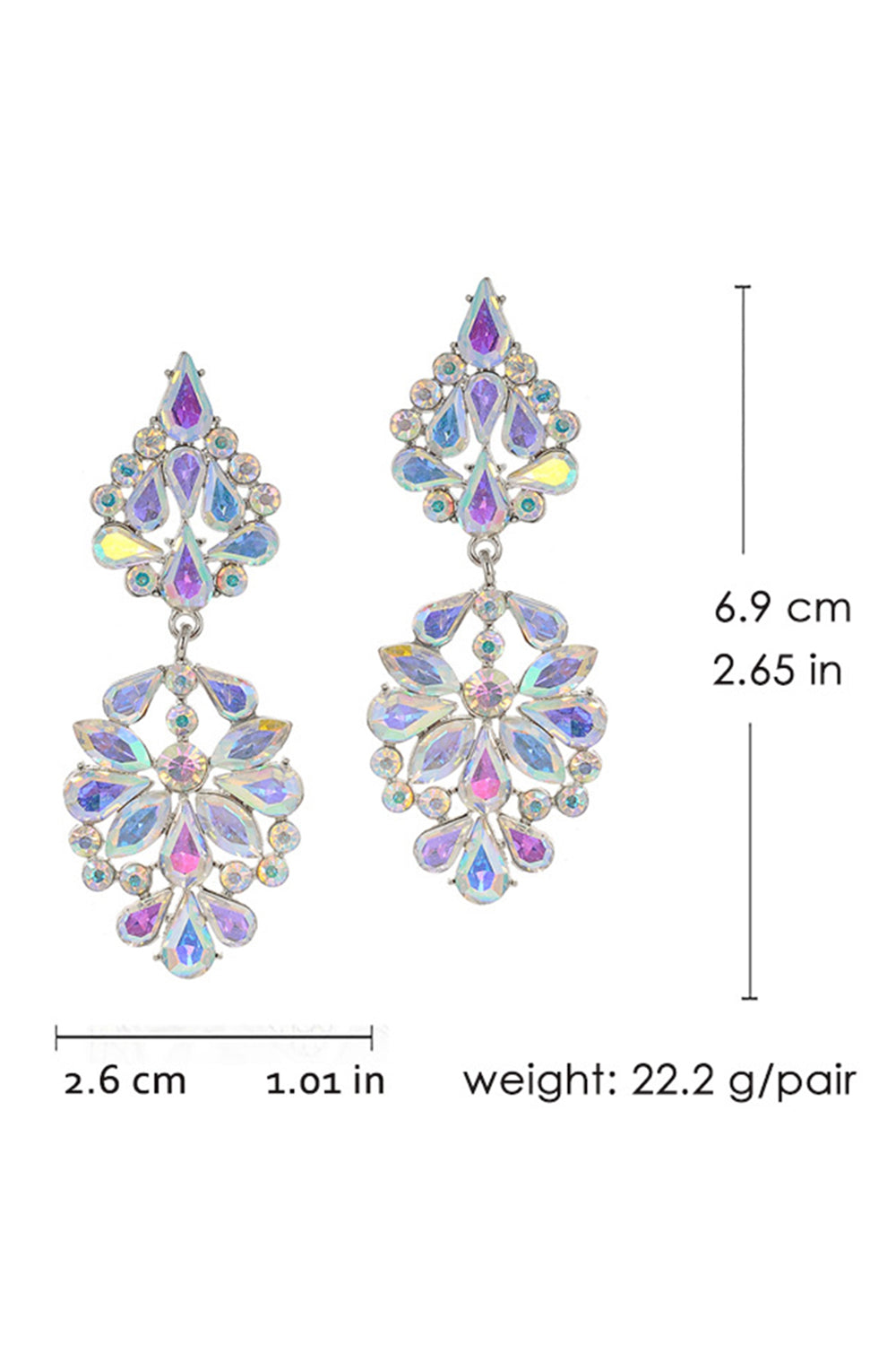 Pink Sparkly Flower Shaped Prom Drop Earrings with Rhinestones