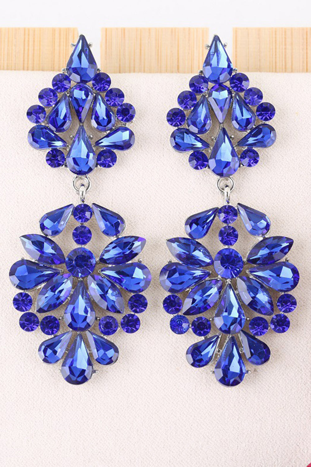 Pink Sparkly Flower Shaped Prom Drop Earrings with Rhinestones