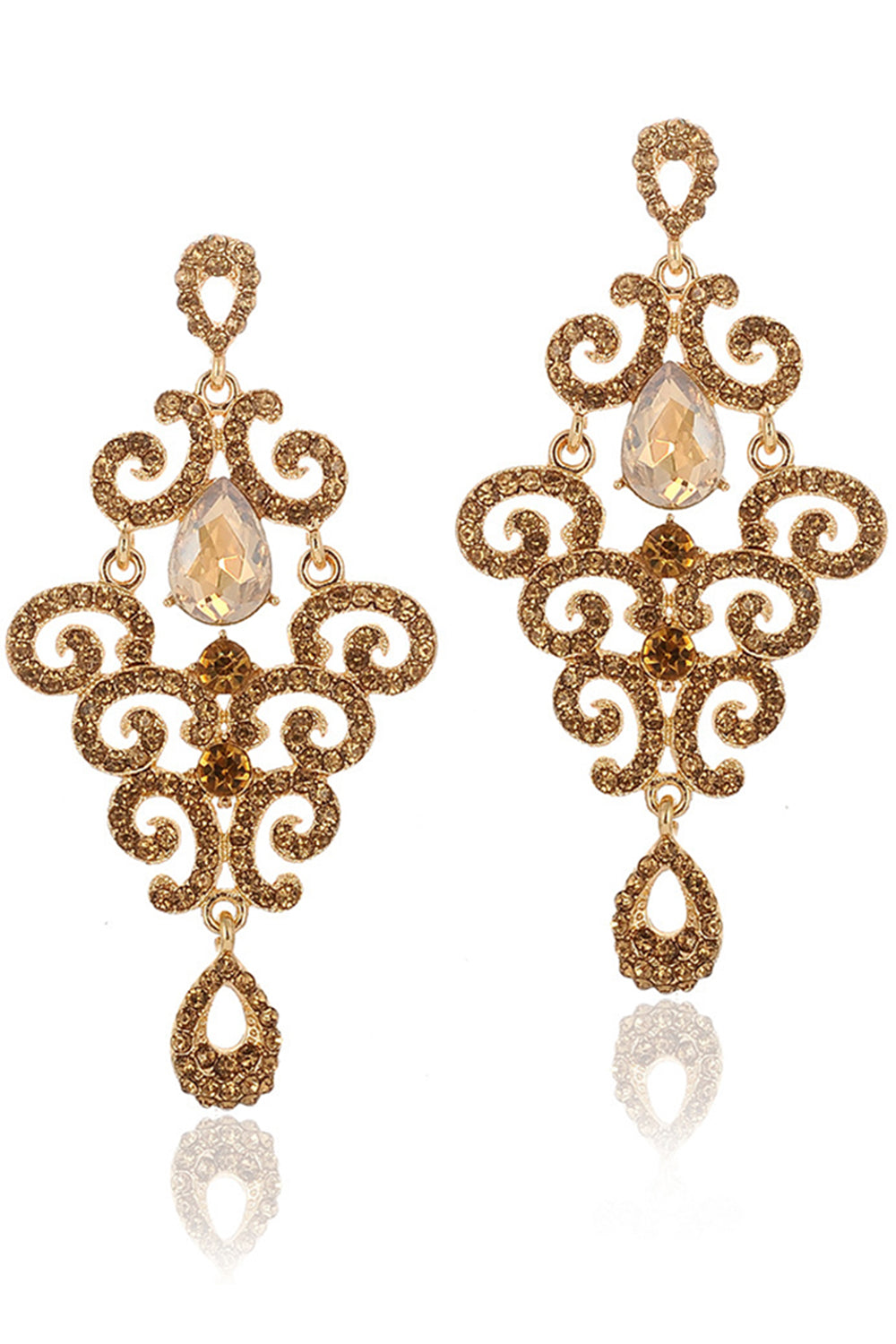 Sparkly Gold Prom Drop Earrings with Rhinestones
