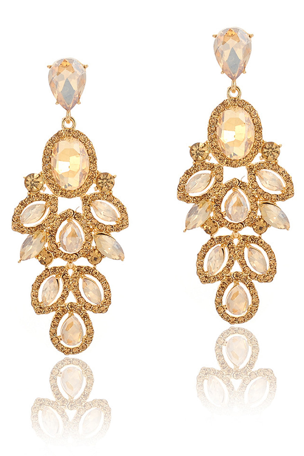 Dark Green Sparkly Leaf Shaped Prom Drop Earrings with Rhinestones