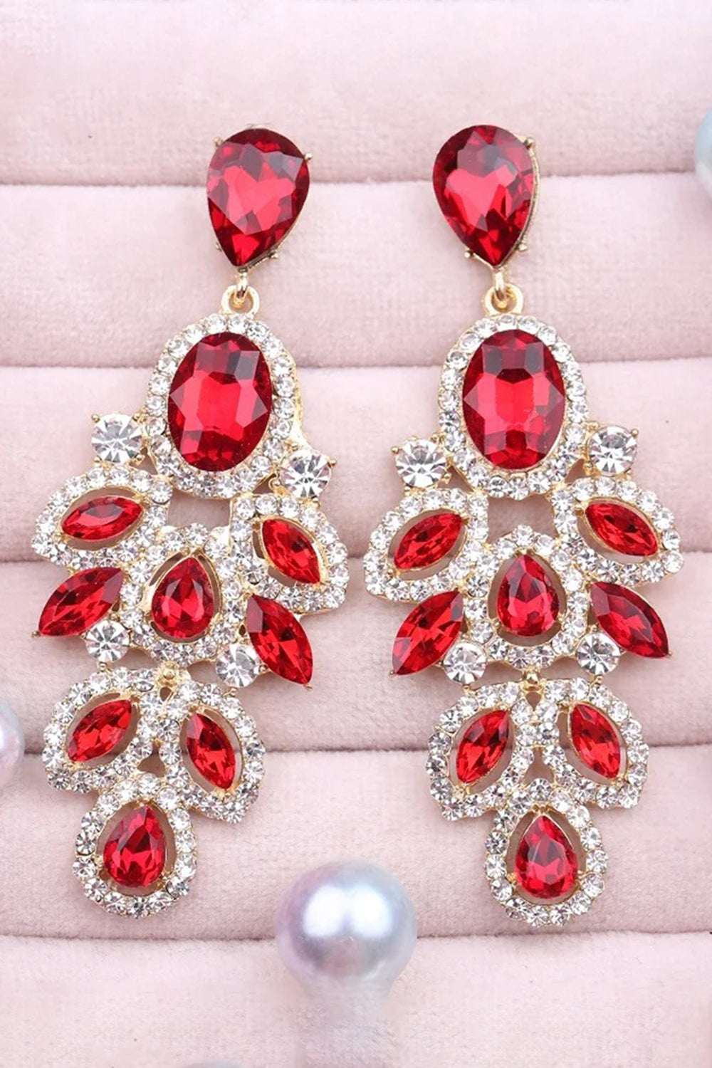 Dark Green Sparkly Leaf Shaped Prom Drop Earrings with Rhinestones