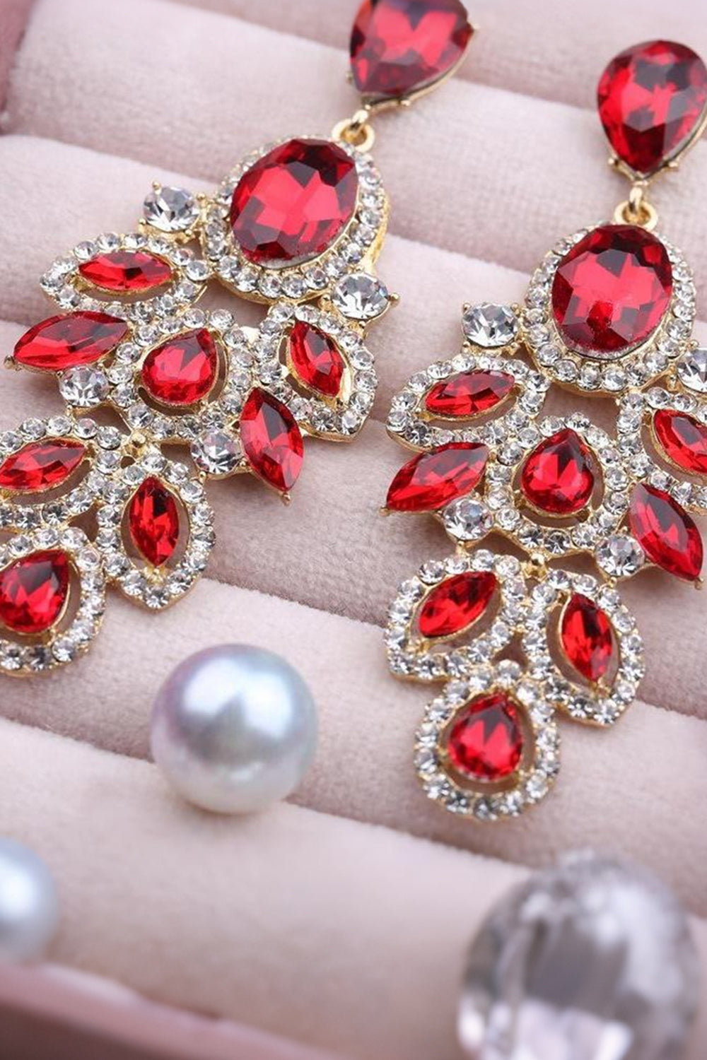 Dark Green Sparkly Leaf Shaped Prom Drop Earrings with Rhinestones