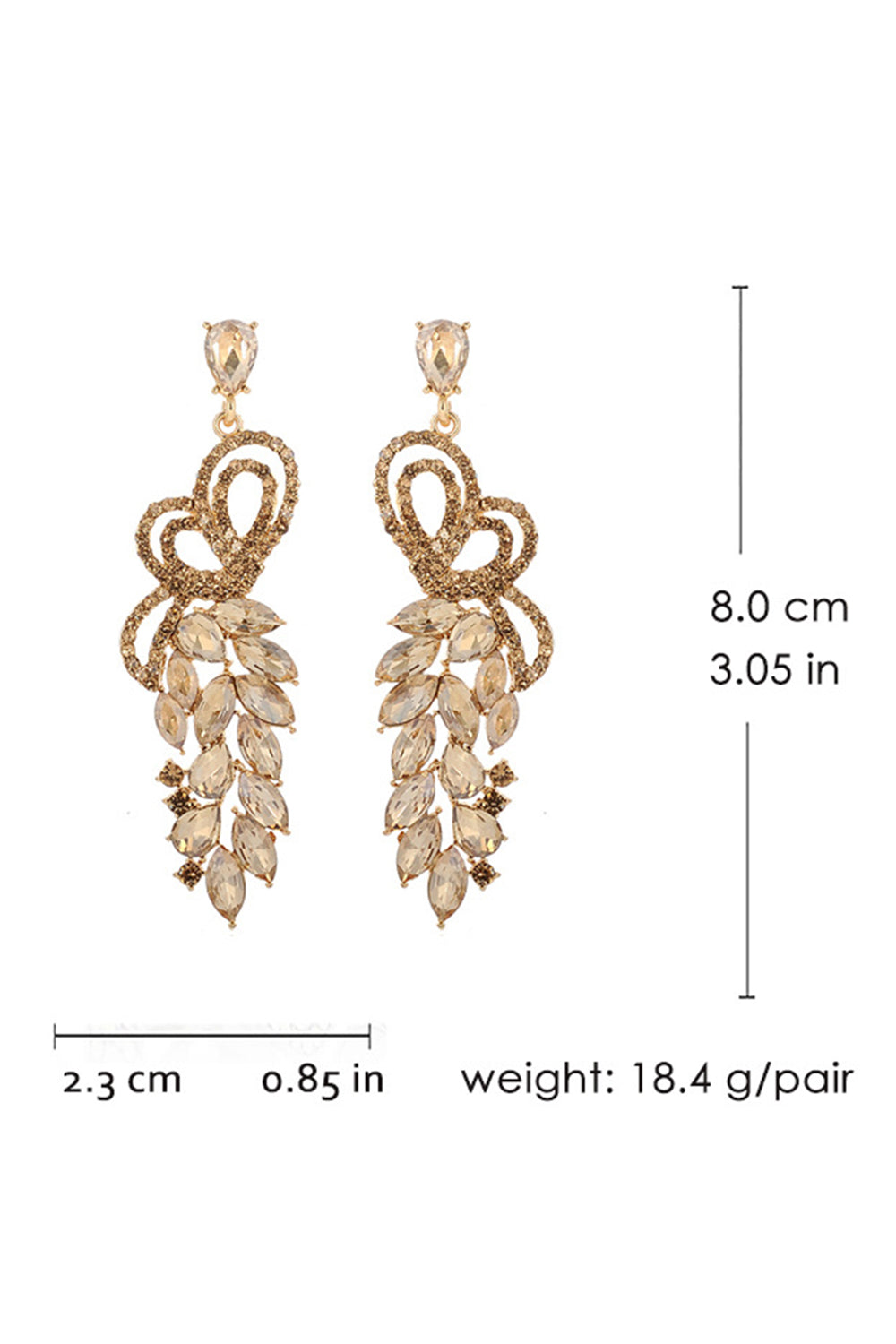 Sparkly Golden Party Leaf Shaped Drop Earrings with Rhinestones