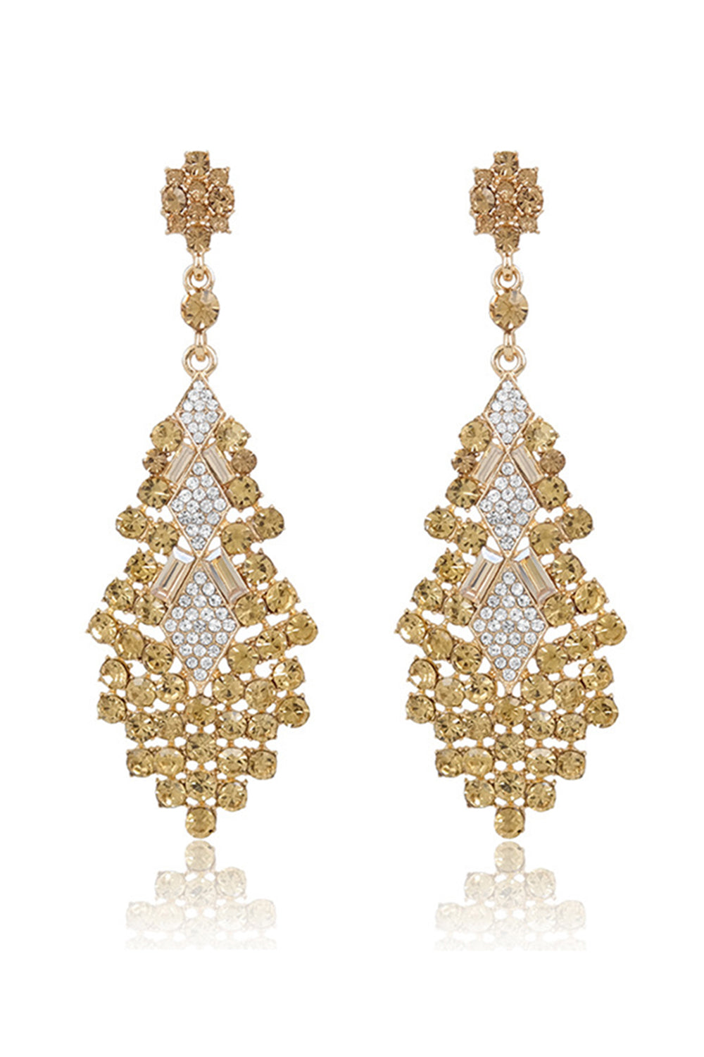 Golden Sparkly Teardrop Party Drop Earrings with Rhinestones
