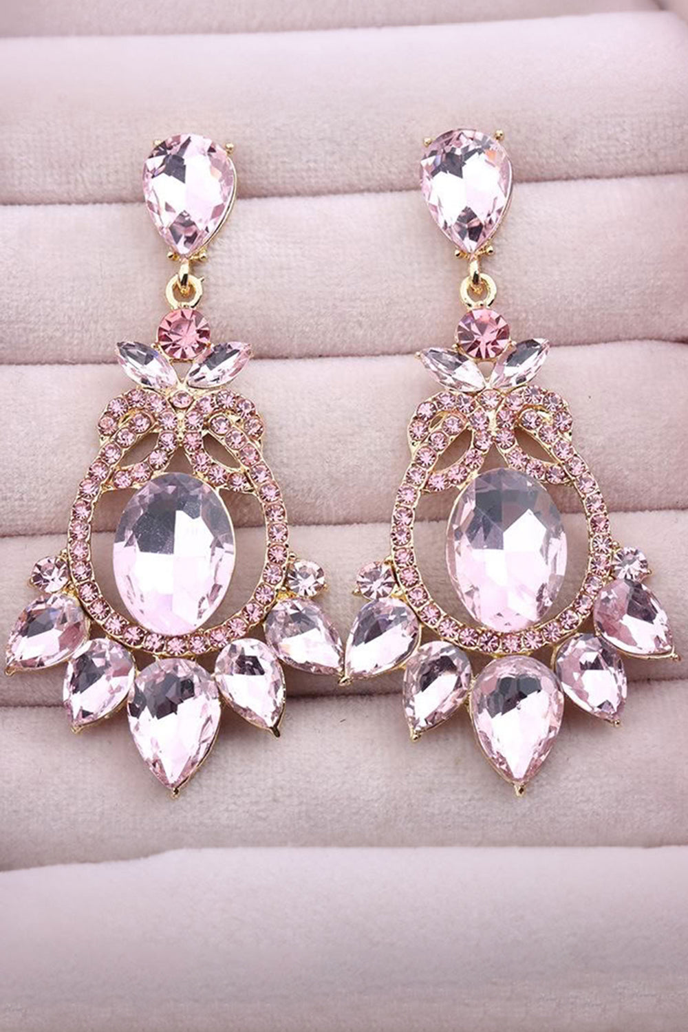 Pink Sparkly Vintage Party Drop Earrings with Rhinestones