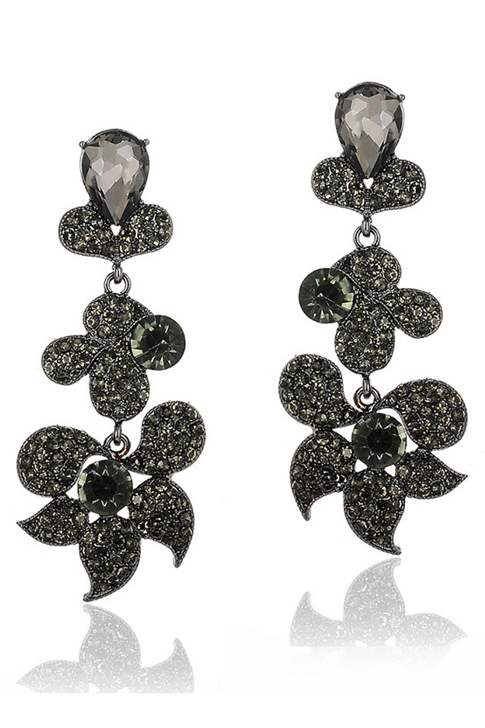 Golden Sparkly Flower Shaped Prom Drop Earrings with Rhinestones