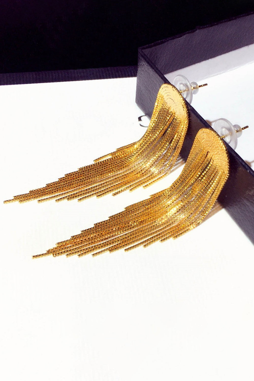 Sparkly Fringed Golden Prom Drop Earrings