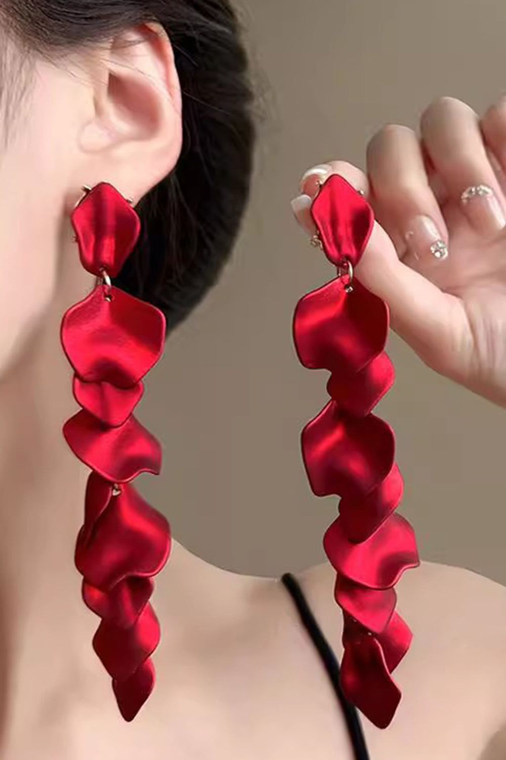 Red Fashion Petal Layered Prom Drop Earrings
