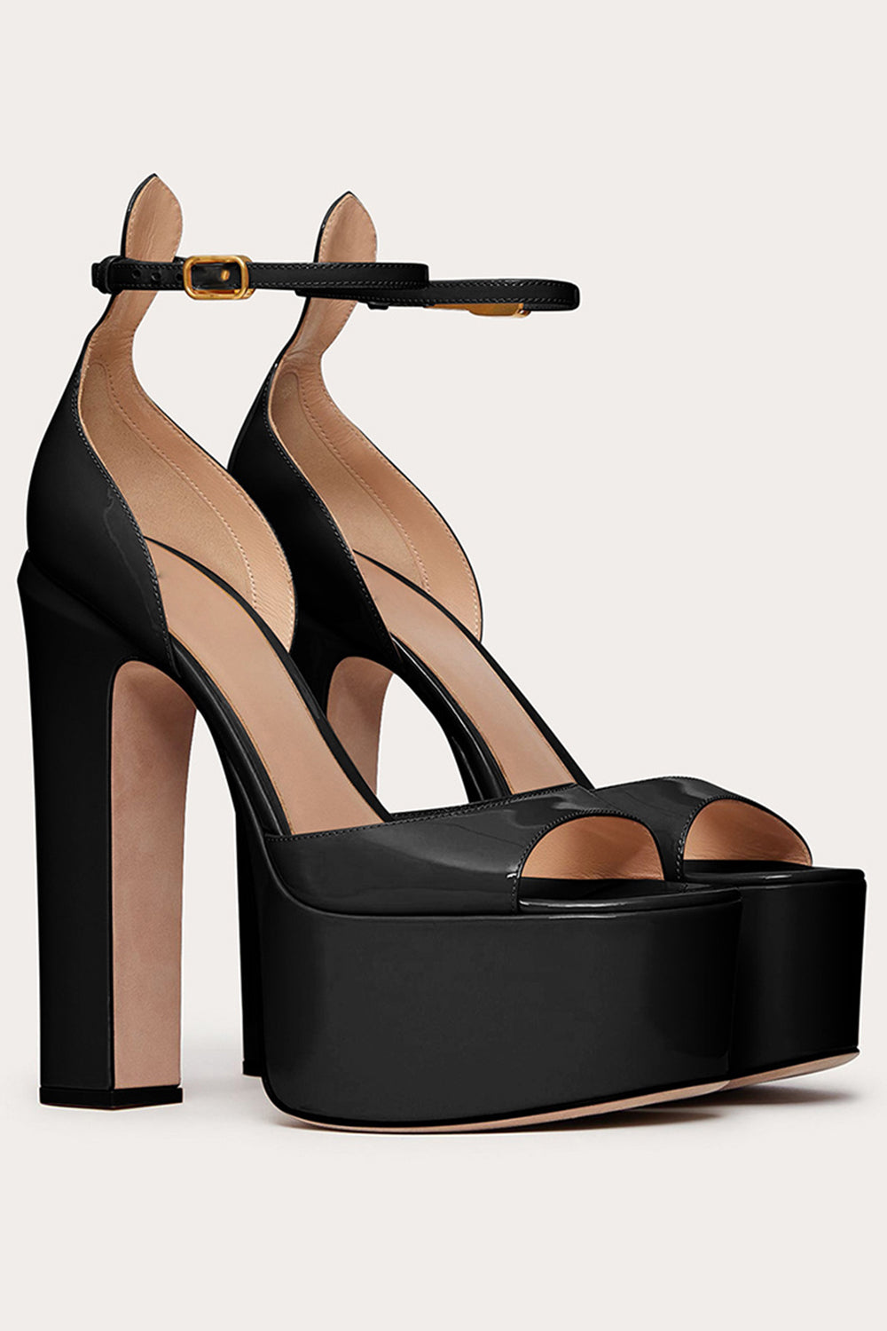Open Toe Black Chunky Prom High Heels