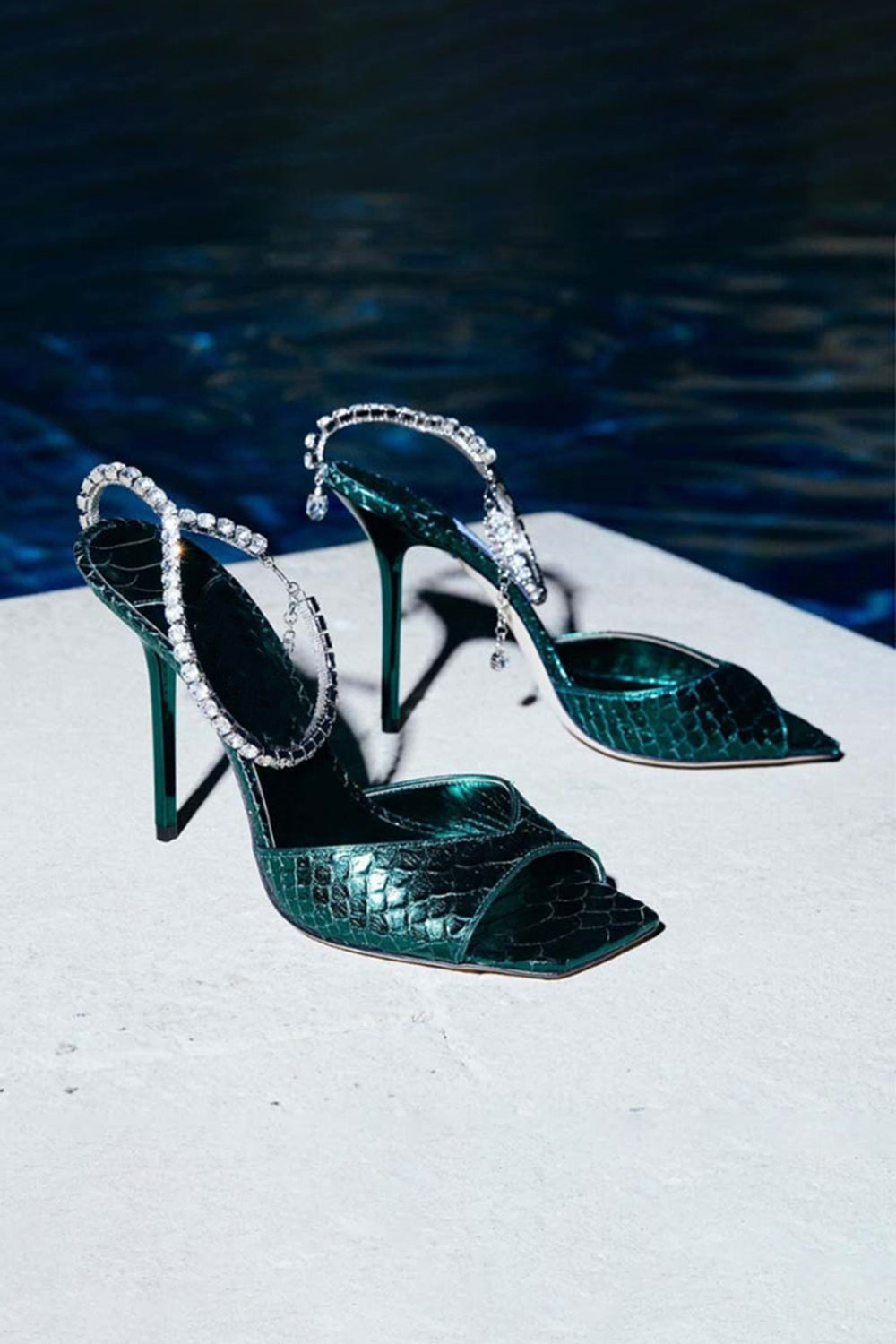 Blue Sparkly Stilettos Prom High Heels with Rhinestones