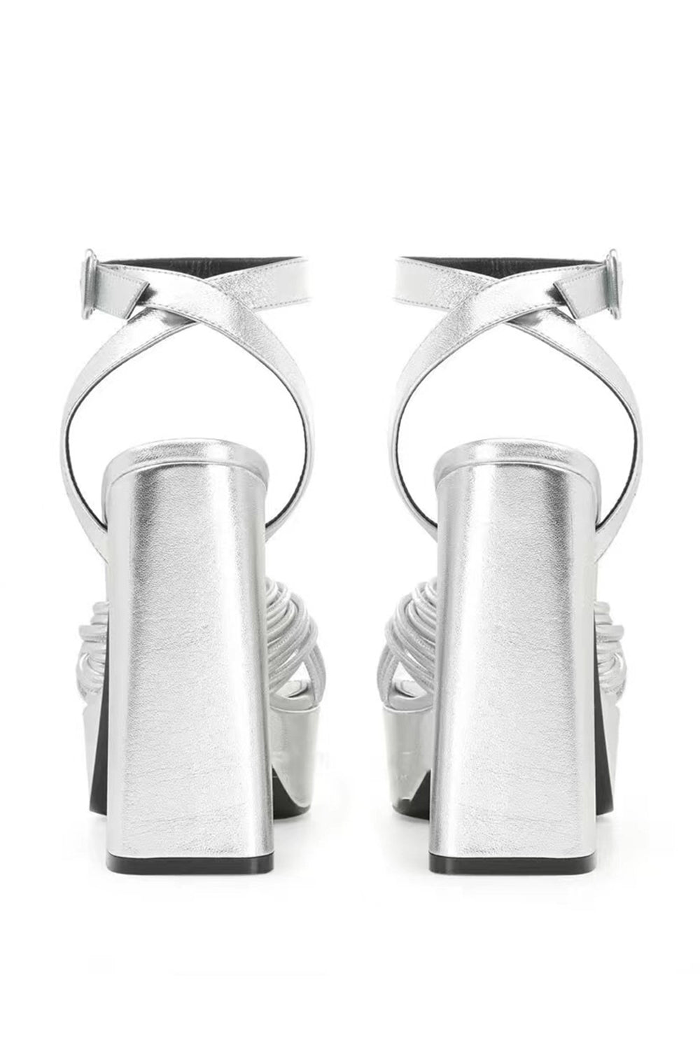 Chunky Silver Open Toe Prom High Heels