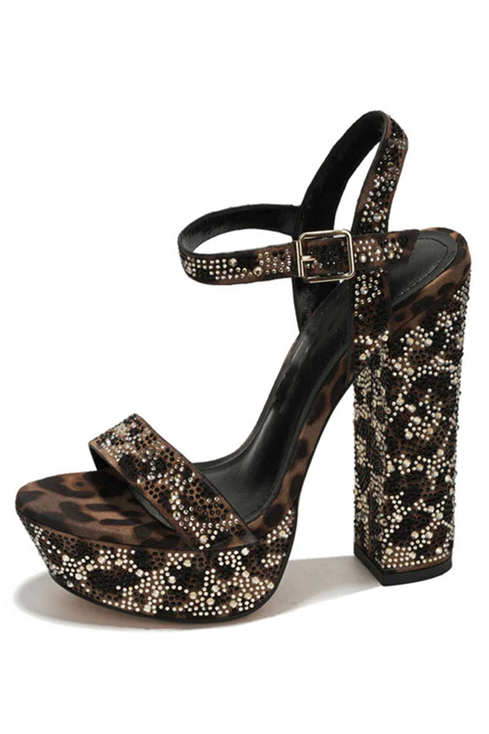 Coffee Sparkly Leopard Print Chunky Prom High Heels