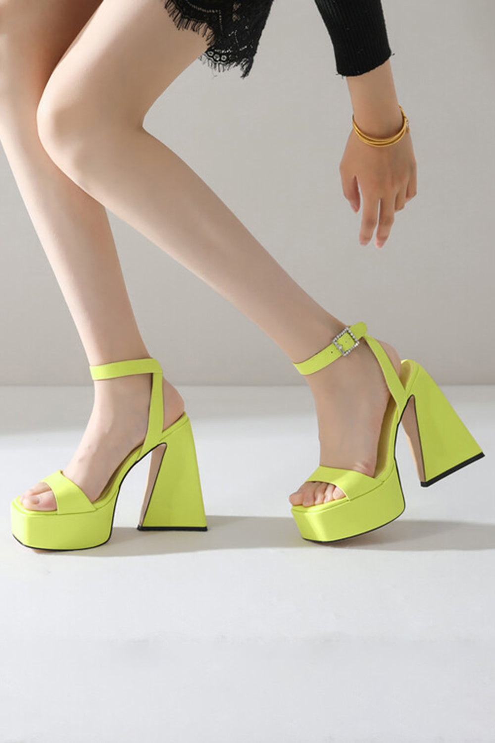 Chunky Open Toe Green Prom High Heels