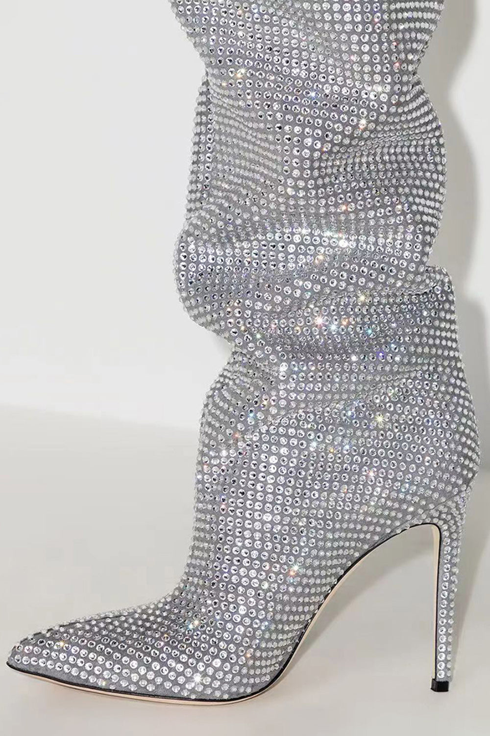 Silver Sparkly Sequin Stilettos Prom Thigh Boots