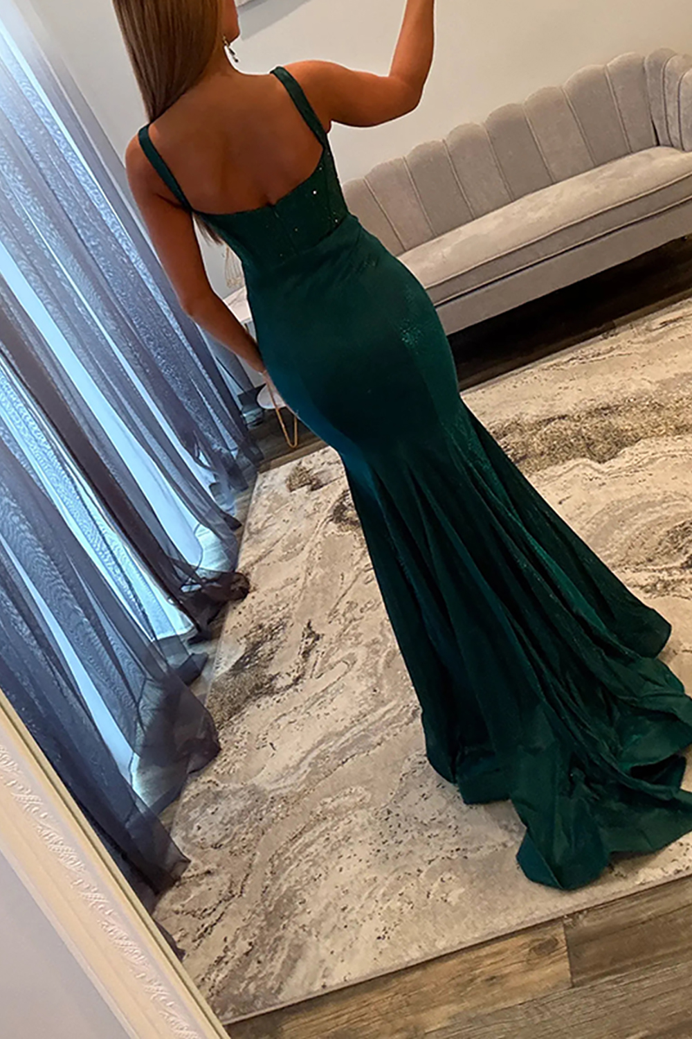 Sparkly Corset Dark Green Mermaid V-Neck Long Prom Dress with Beading