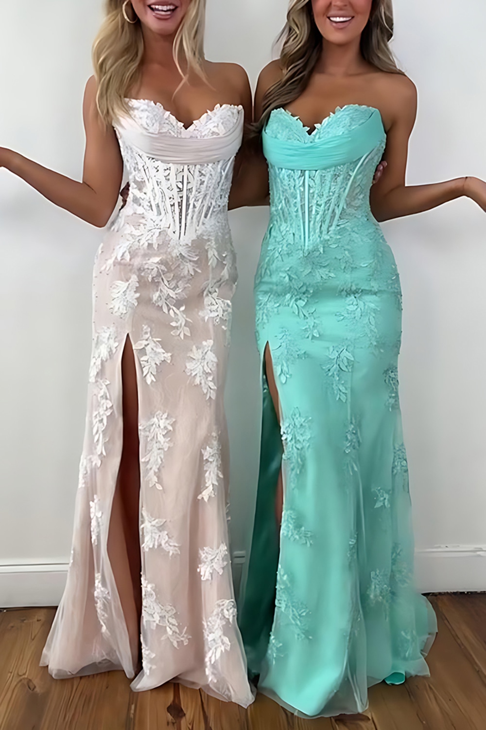 Green Lace Corset Mermaid Pleated Long Prom Dress with Slit