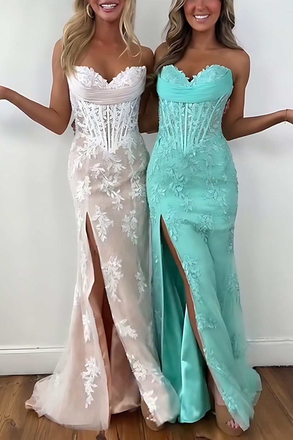 Green Lace Corset Mermaid Pleated Long Prom Dress with Slit