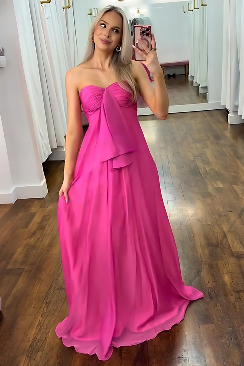 Fuchsia Sweetheart A Line Long Prom Dress with Sash