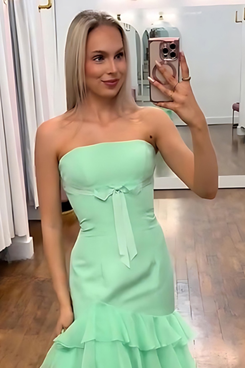 Green Ruffled Mermaid Corset Long Prom Dress with Slit
