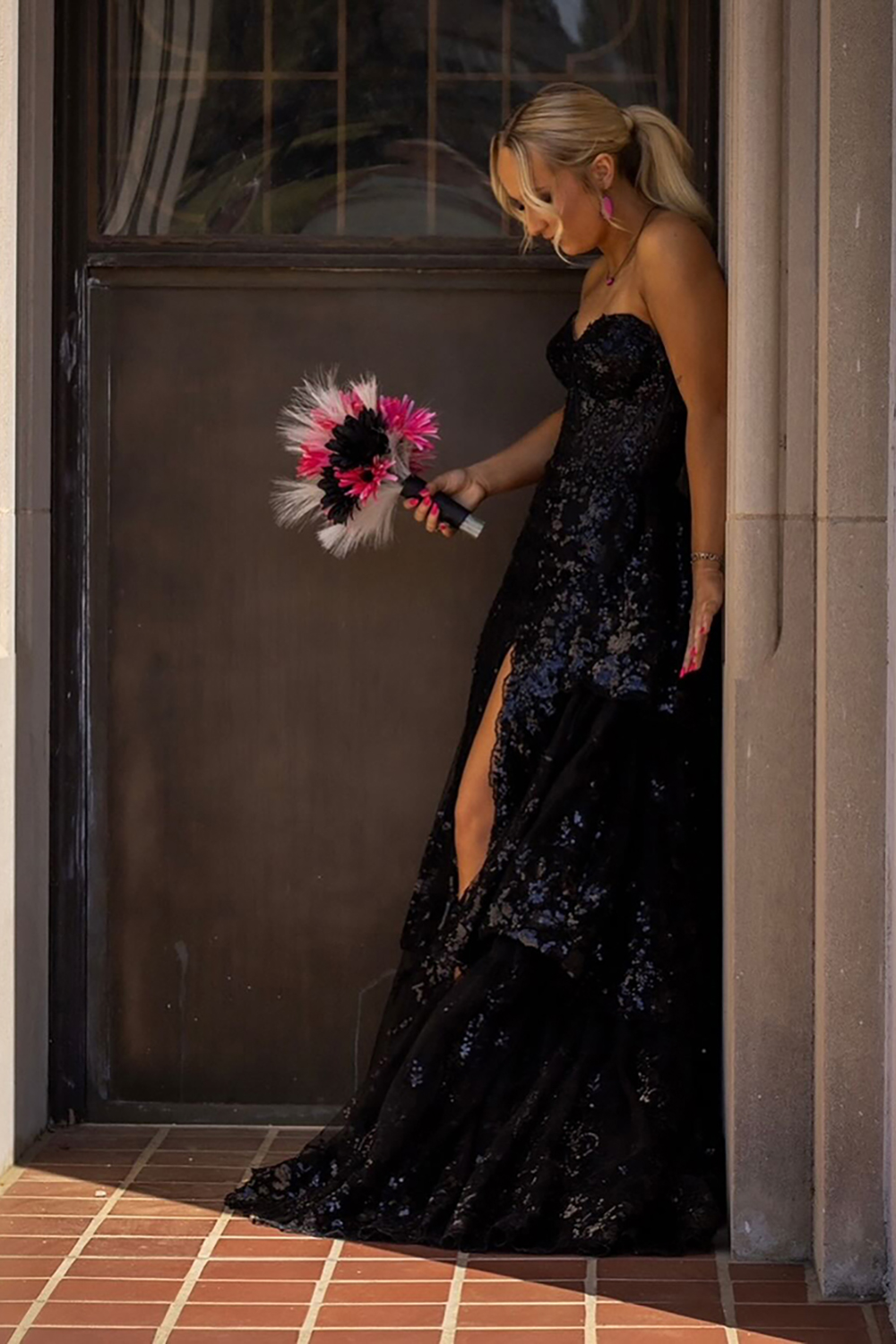 Sparkly Light Blue Tiered Corset Ruffled Long Prom Dress with Cape