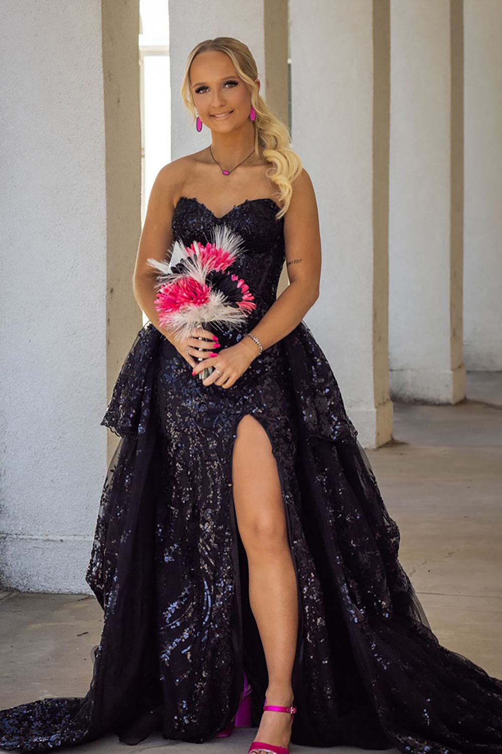 Sparkly Light Blue Tiered Corset Ruffled Long Prom Dress with Cape