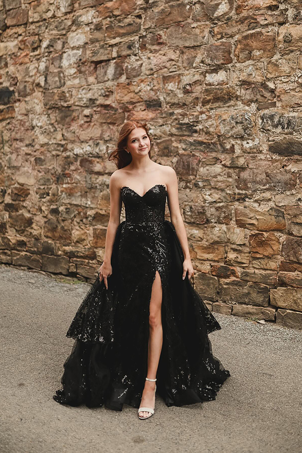 Sparkly Light Blue Tiered Corset Ruffled Long Prom Dress with Cape