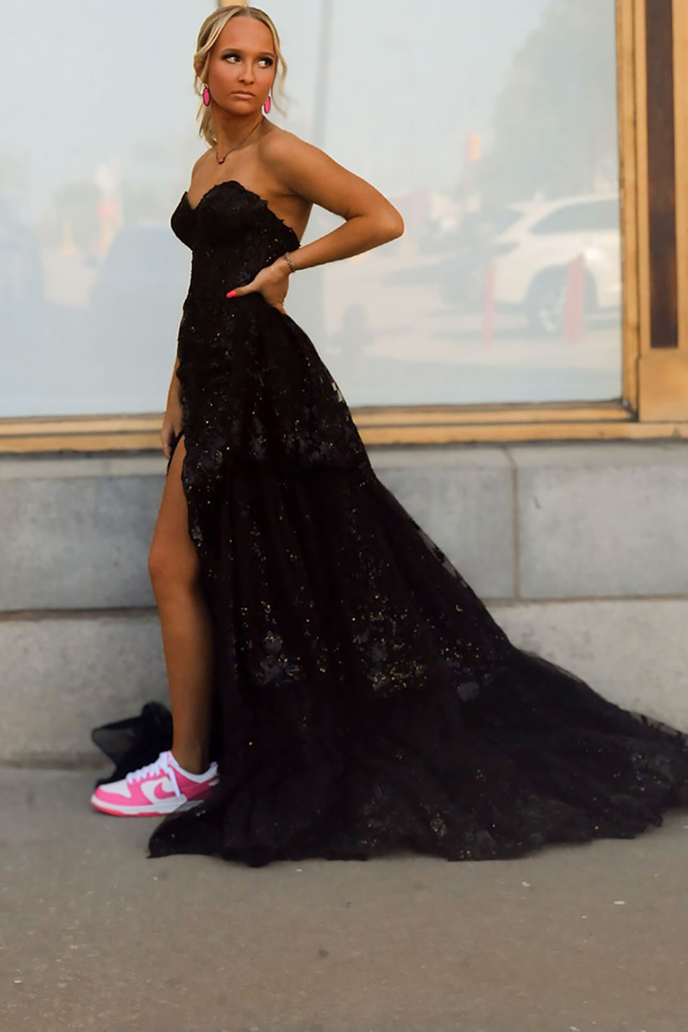 Sparkly Light Blue Tiered Corset Ruffled Long Prom Dress with Cape