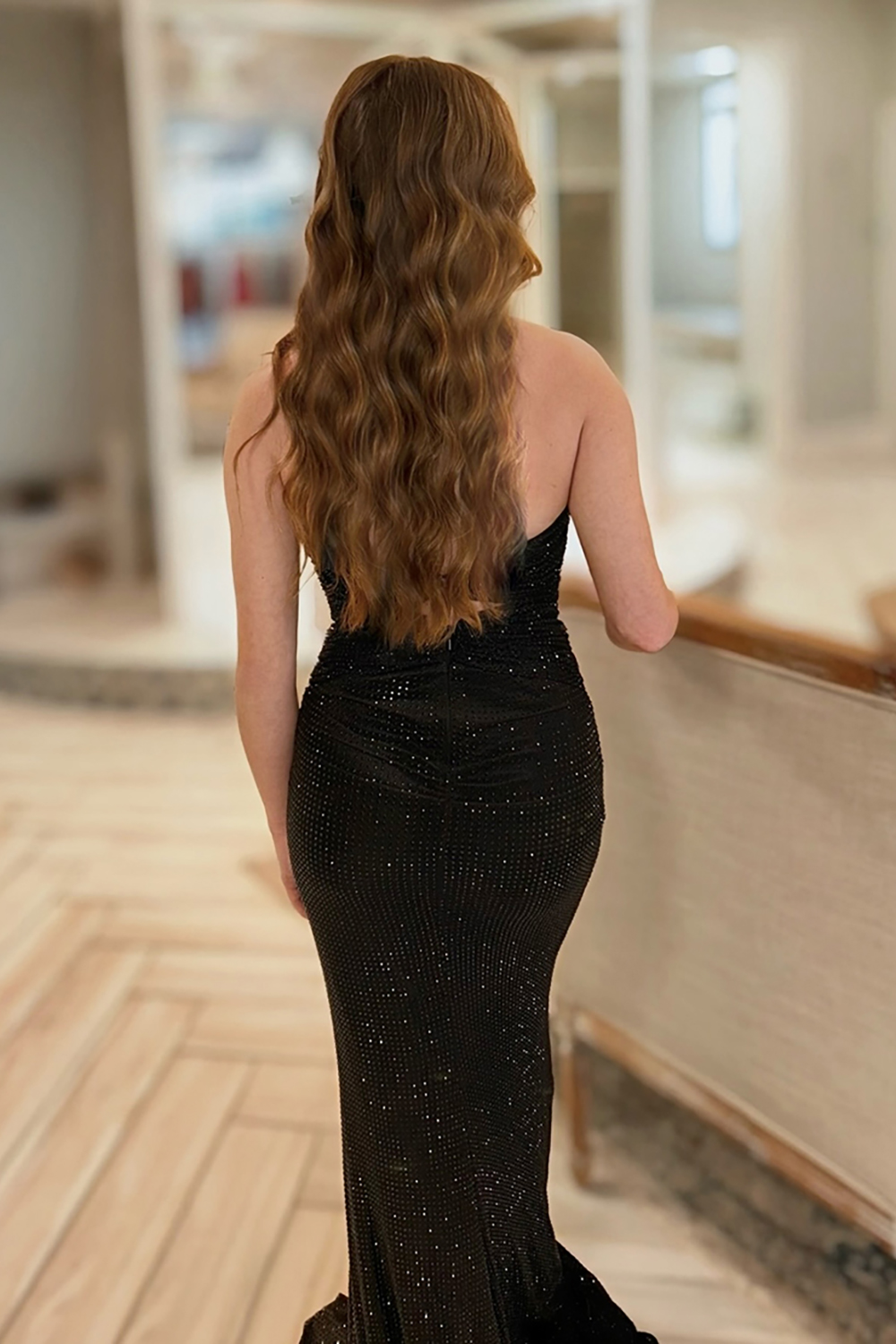 Sparkly Beaded Black Mermaid Cut Out Long Prom Dress with Bows
