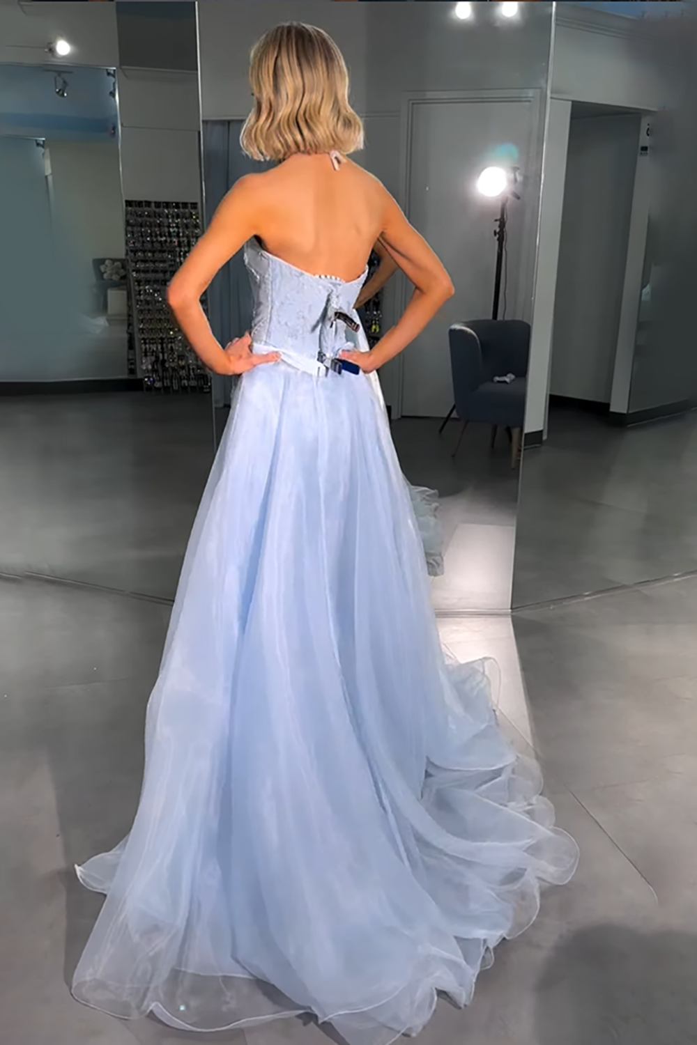 Floral Strapless Light Blue Corset Mermaid Long Prom Dress with Cape