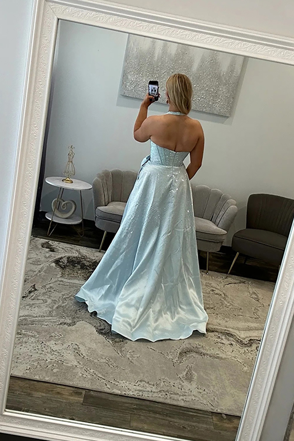 Sparkly Halter Corset Coral Beaded Long Prom Dress with Bow