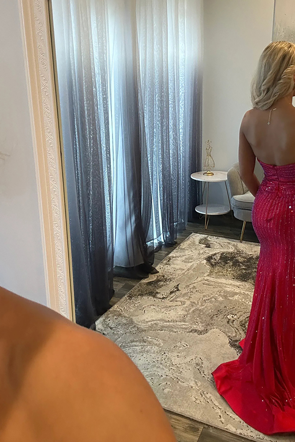 Sparkly Dark Blue Beaded Mermaid Cut Out Long Prom Dress with Slit