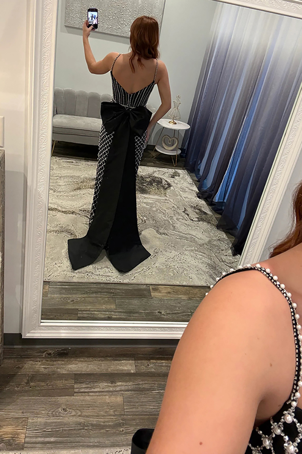 Sparkly Black Mermaid Corset Long Prom Dress with Pearls