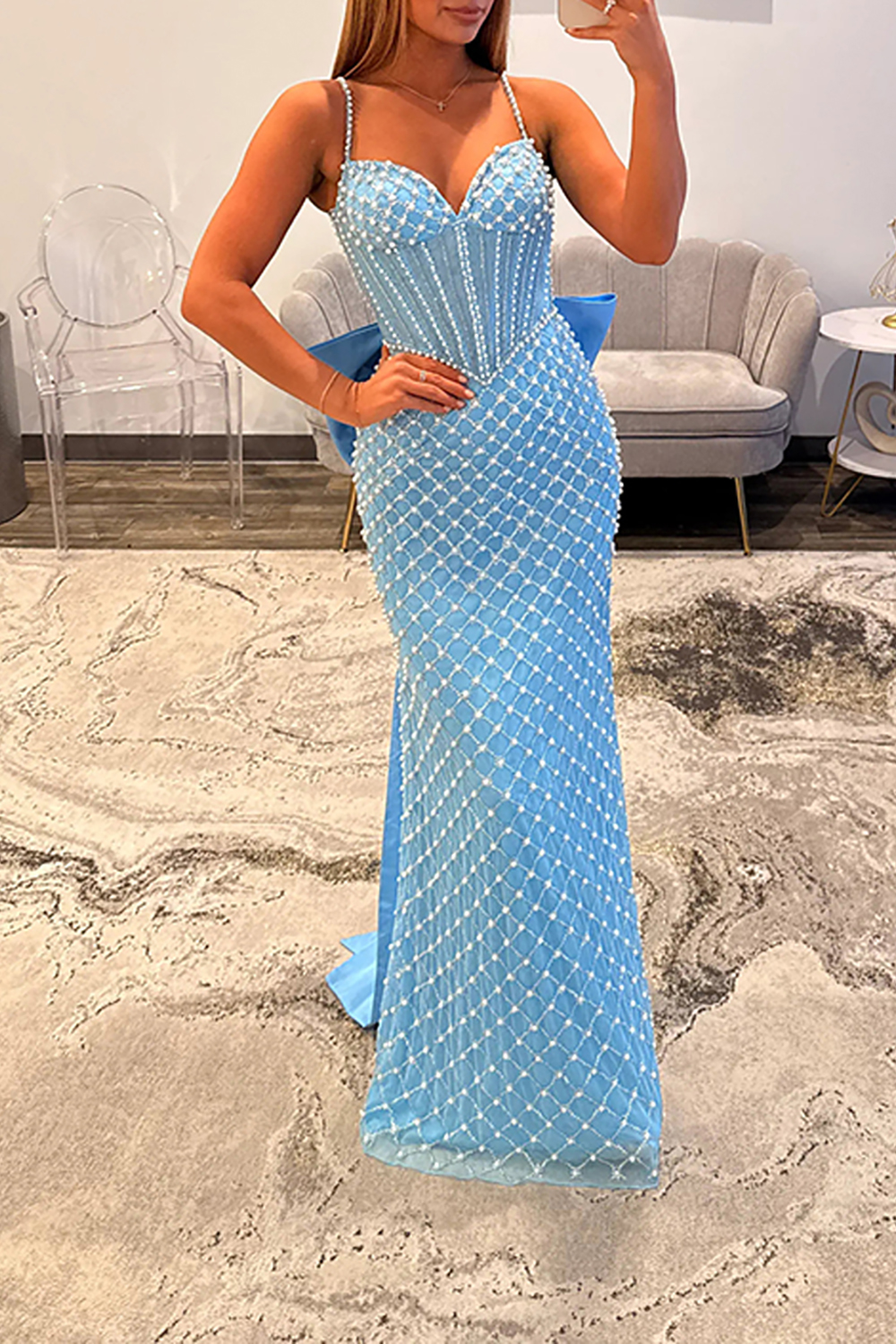 Sparkly Black Mermaid Corset Long Prom Dress with Pearls