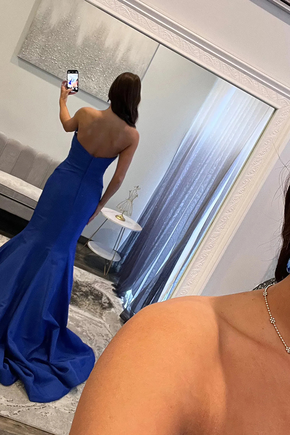 Sparkly Fuchsia Mermaid Satin Strapless Keyhole Long Prom Dress with Bows