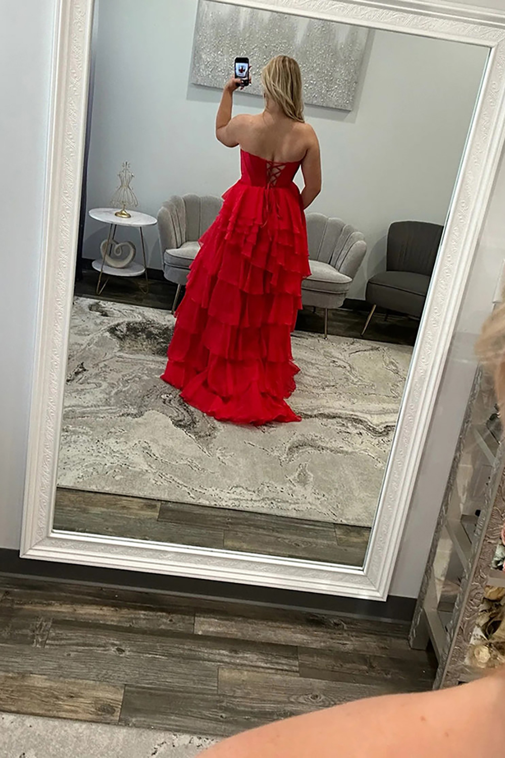 Black Sweetheart Corset Tiered Chiffon Long Prom Dress with Slit