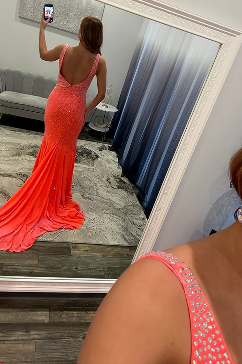 Sparkly Plum Beaded Mermaid V-Neck Backless Long Prom Dress