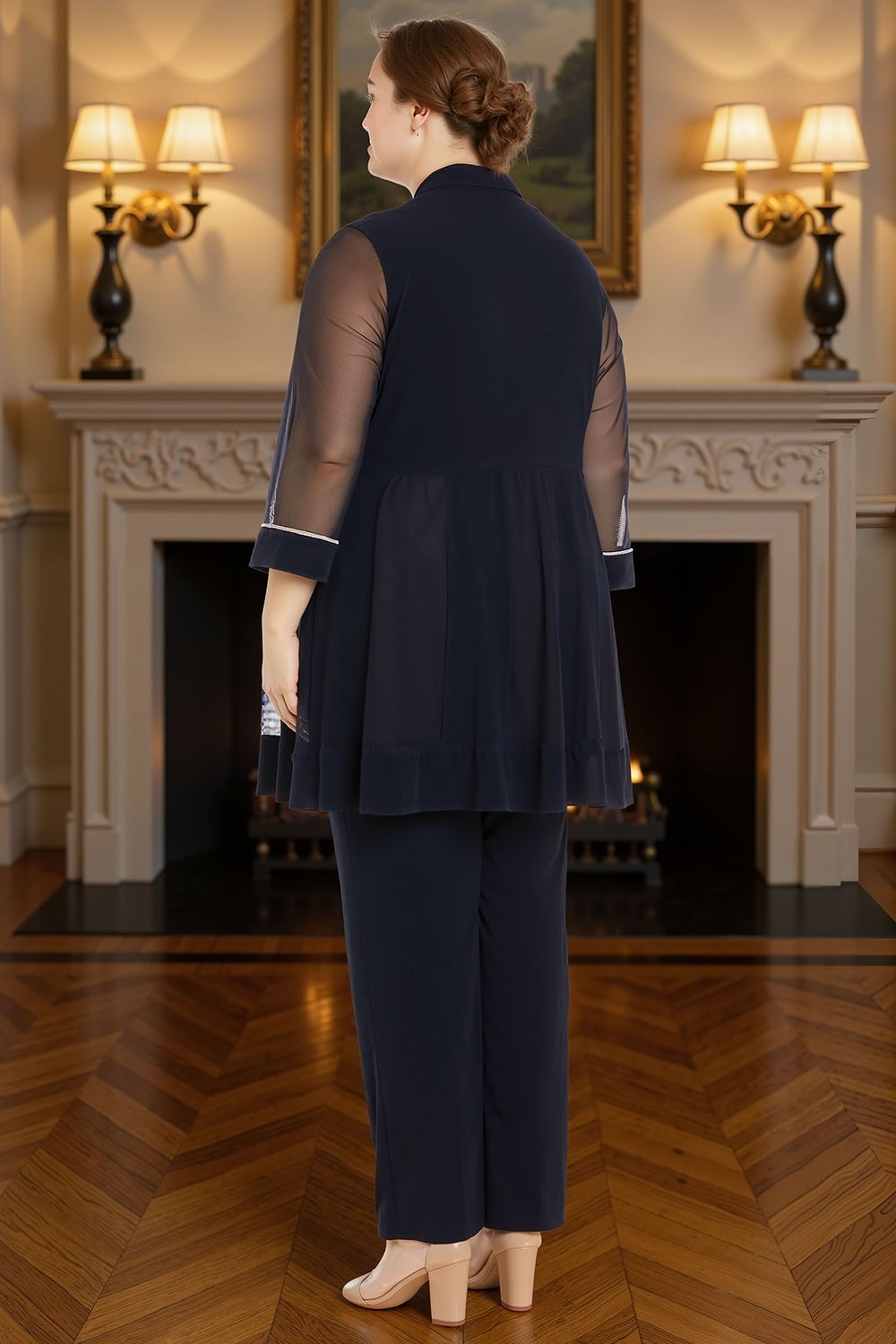 Ink Blue 3 Piece 3/4 Sleeves Mother of the Bride Pant Suits with Jacket