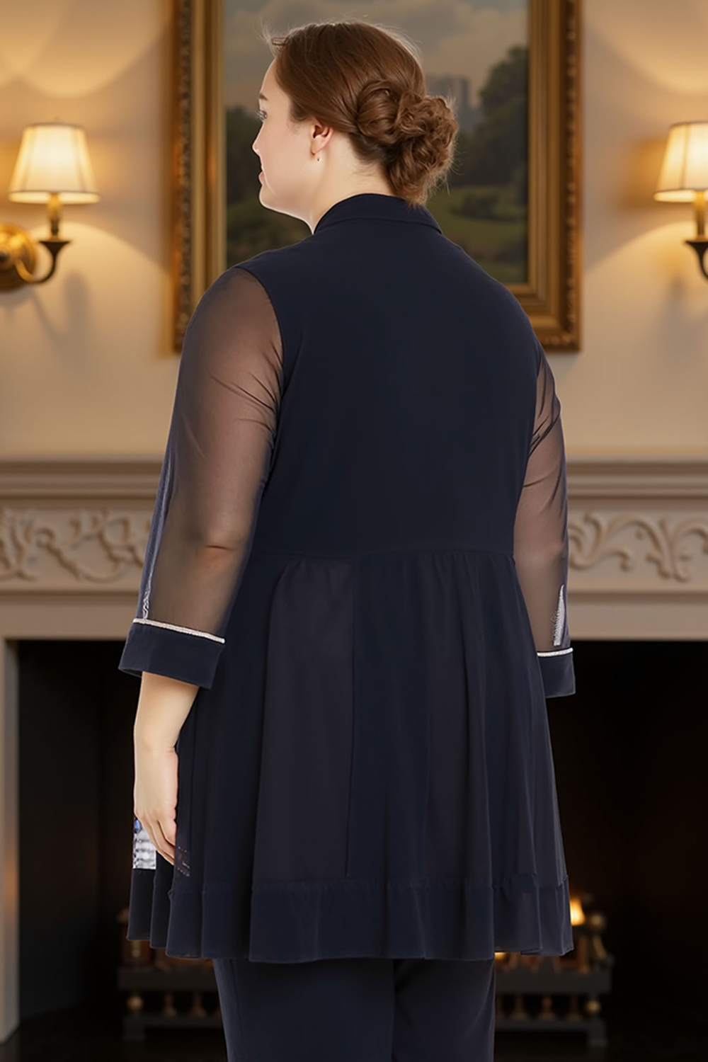 Ink Blue 3 Piece 3/4 Sleeves Mother of the Bride Pant Suits with Jacket