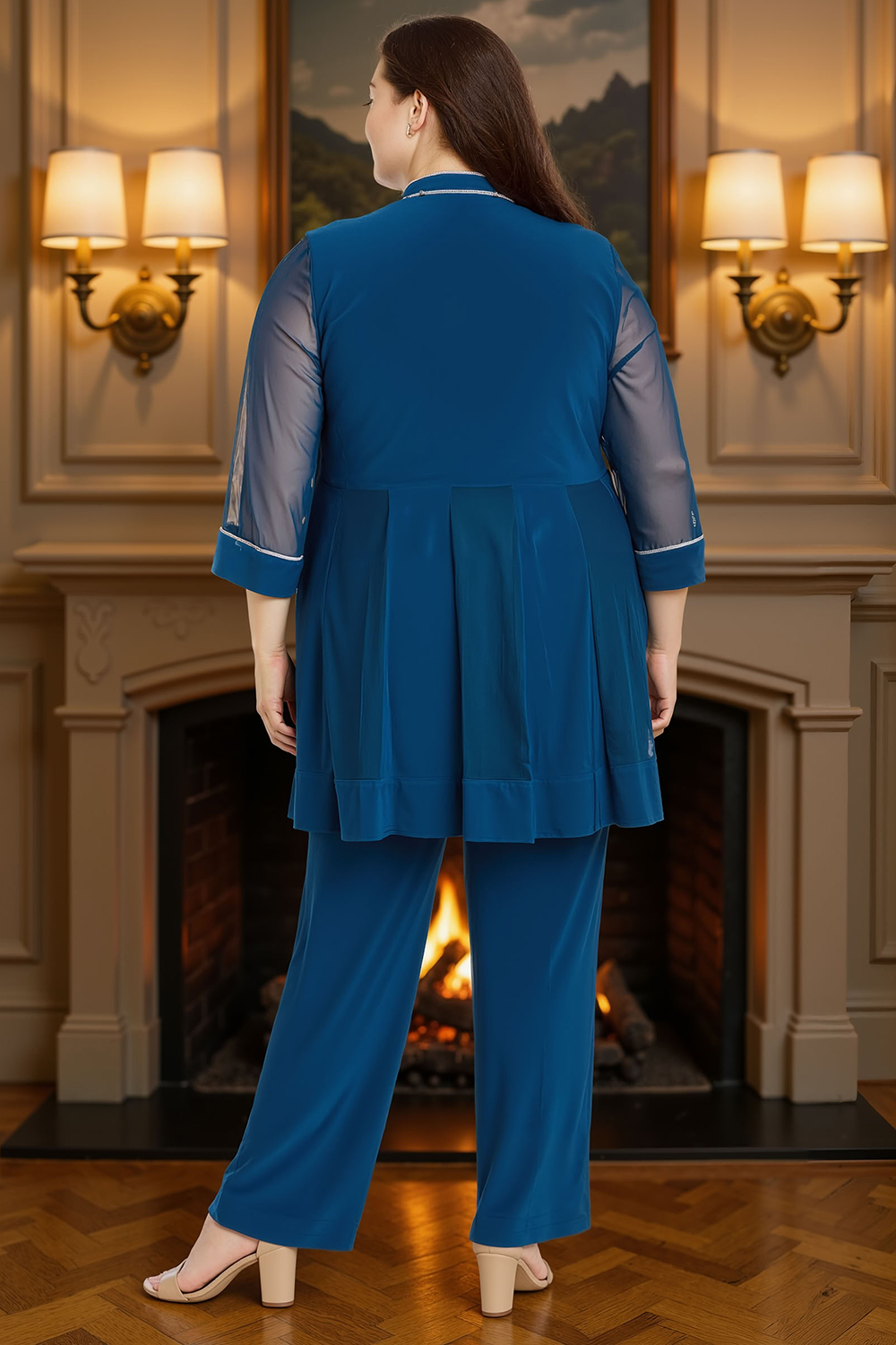 Ink Blue 3 Piece 3/4 Sleeves Mother of the Bride Pant Suits with Jacket