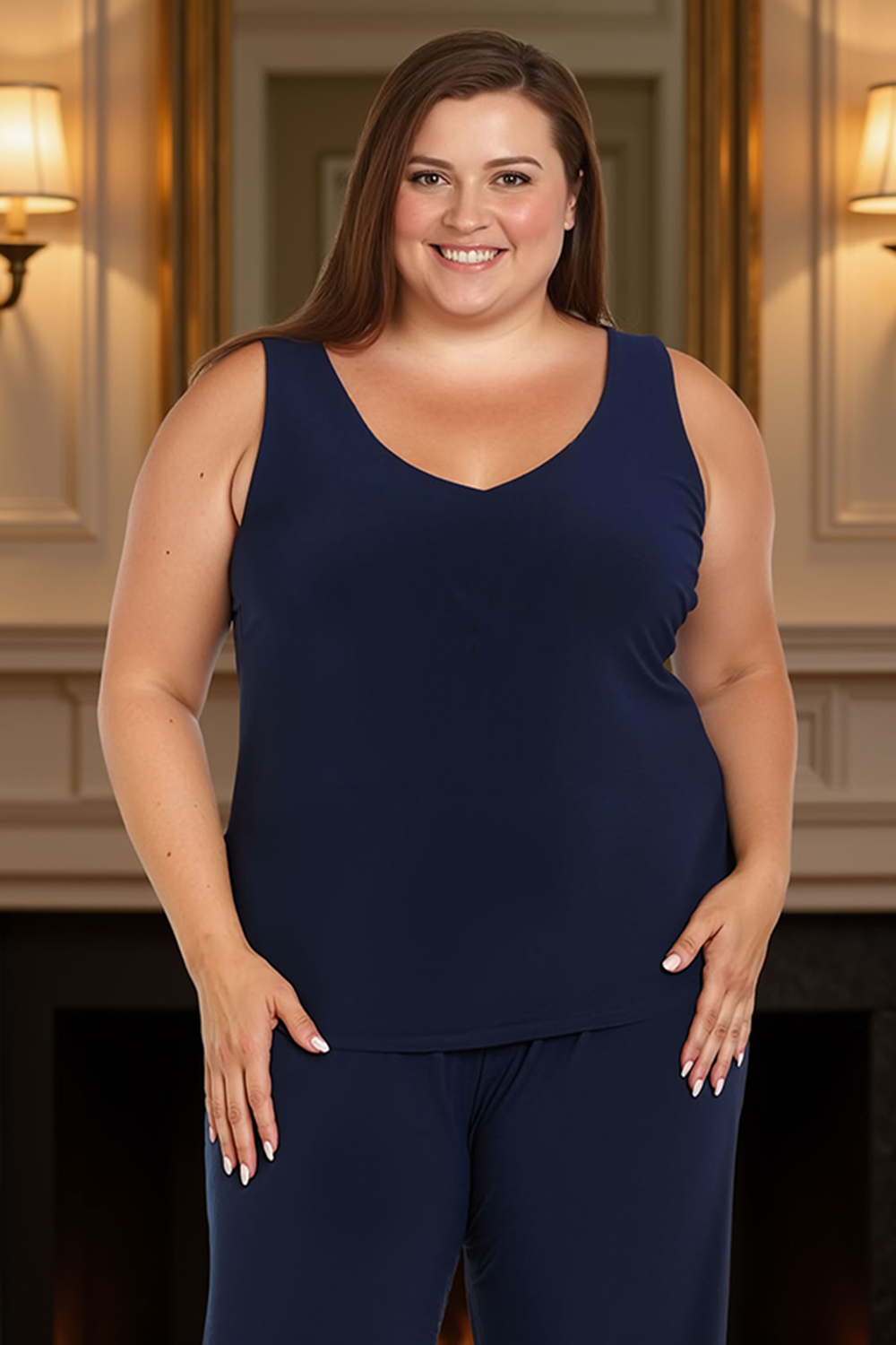 Sparkly Floral Navy Lace 3 Piece Mother of the Bride Pant Suits with Jacket