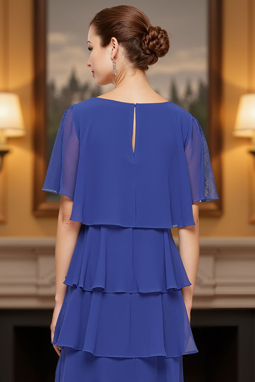 Tiered Royal Blue Knee-Length Mother of the Bride Dress with Ruffles