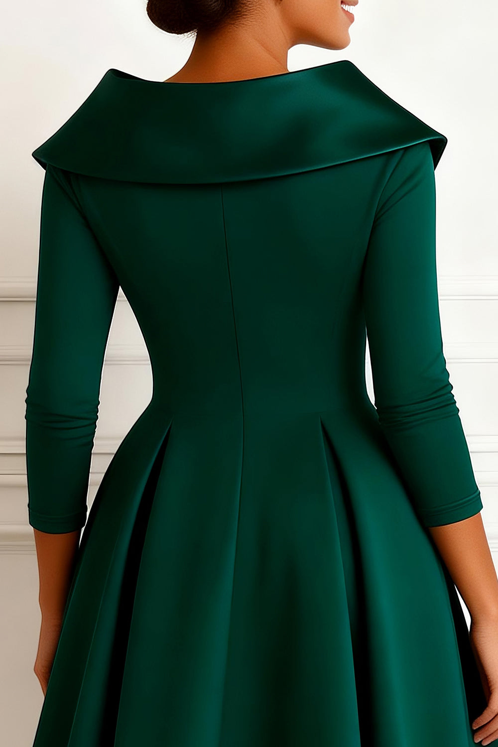 Dark Green Lapel Neck A-Line Midi Mother of the Bride Dress with Buttons